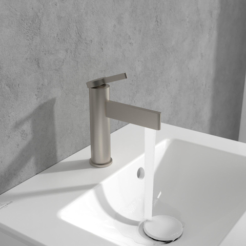 Villeroy & Boch Dawn 1 greeps wastafelkraan - zonder pop up afvoergarnituur - Brushed Nickel (rvs) SW974107
