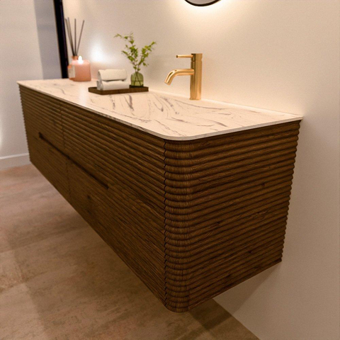 Mondiaz CIRO-DLUX Badkamermeubelset - 170x45x50cm - Solid surface wastafel Nata - 1 wasbak Rechts - 1 kraangat - 4 lades - Dusk SW1533259
