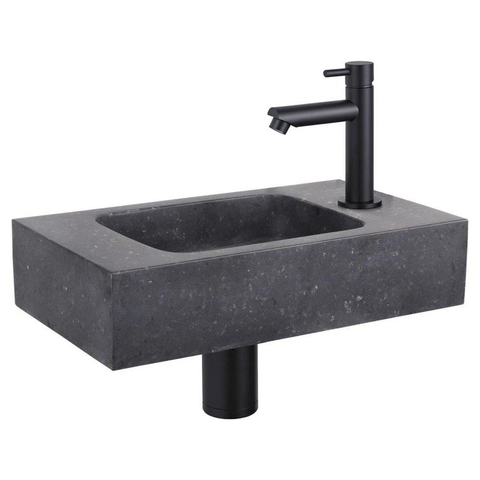 Fortifura Fuente kit lave-mains - 40x22x9cm - trou robinet droite - avec robinet noir mat - noir SW1111551