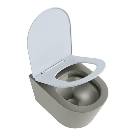 Mondiaz LAVIE hangtoilet – spoelrandloos – 36 x 53 cm – met softclose zitting – Smoke (lichtbruin), zitting Clay (lichtblauw/grijs) SW1208594