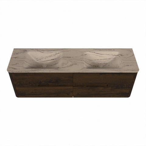Mondiaz CIRO-DLUX Badkamermeubelset - 160x45x50cm - Solid surface wastafel Arena - 2 wasbak Dubbel - zonder kraangaten - 4 lades - Walnut SW1530492