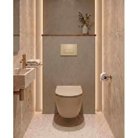 QeramiQ Dely Swirl Toiletset - 36.3x51.7cm - Geberit UP720 Duofix Sigma inbouwreservoir - slimzitting - bedieningsplaat beige - rechthoekige knoppen - beige SW1412307