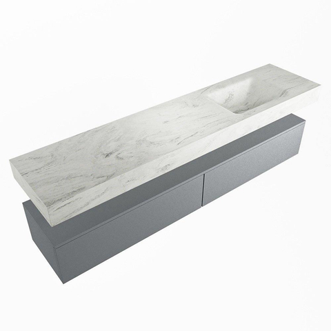 Mondiaz ALAN-DLUX Ensemble de meuble - 200cm - meuble Plata mat - 2 tiroirs - Lavabo Cloud Opalo suspendu - vasque Droite - 1 trou de robinet SW807139