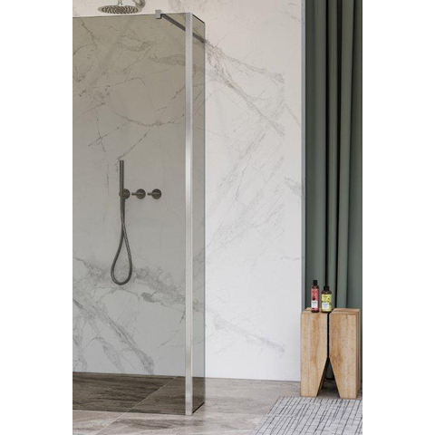 Fortifura Galeria zijwand - 30x200cm - rookglas - 8mm - met hoekprofiel - PVD - geborsteld RVS SW925373