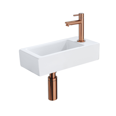 Fortifura Fuente pack lave-mains – rectangulaire – 36 x 18,5 x 9 cm – Solid Surface blanc – robinet cuivre SW1111575