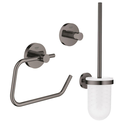 GROHE Essentials Toilet accessoireset 3-delig met toiletborstelhouder, handdoekhaak en toiletrolhouder zonder klep Hard graphite SW529073