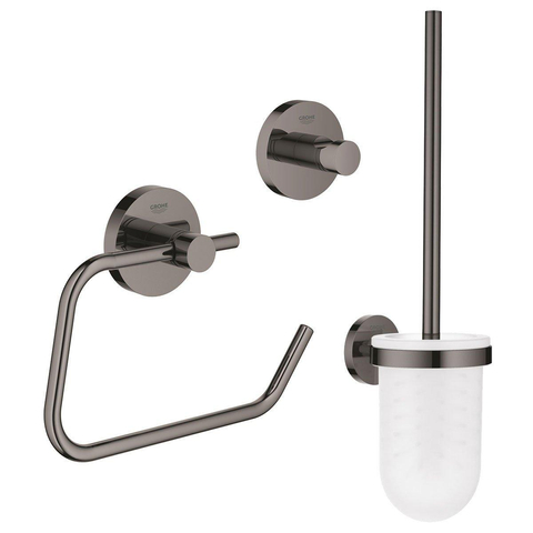Grohe Essentials Toilet Accessoireset 3-delig - toiletborstelhouder - handdoekhaak - toiletrolhouder zonder klep - hard graphite (antraciet) SW529073
