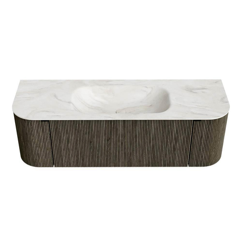 Mondiaz KURVE-DLUX Ensemble de meubles de salle de bains - 140x46x40cm - 1 tiroir - 2 portes - lavabo solid surface - centre - 1 trou de robinet - Shadow SW1414462