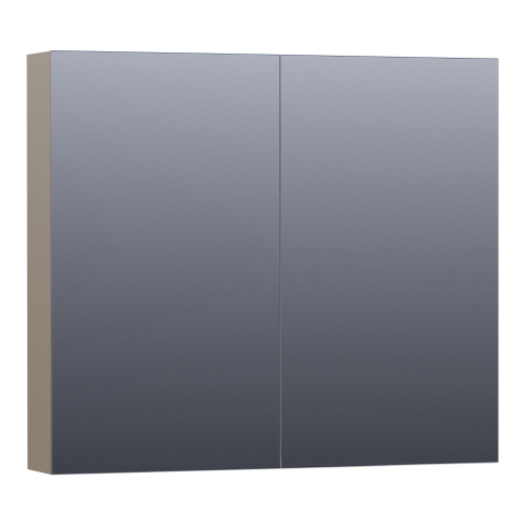 Saniclass Plain Spiegelkast - 80x70x15cm - 2 links/rechtsdraaiende spiegeldeuren - MDF - hoogglans taupe SW393085