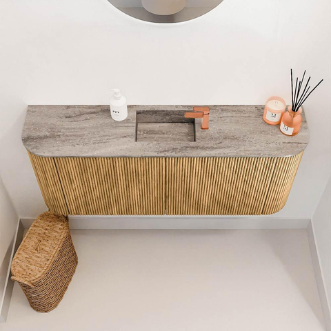 Mondiaz JOYA-DLUX 103.2cm meuble de toilette - arrondis gauche et droite couleur Chêne - Vasque FAYE position Milieu 1 trou de robinet couleur Oza SW1424147