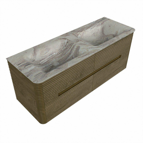 Mondiaz CIRO-DLUX Badkamermeubelset - 130x45x50cm - Solid surface wastafel Glace - 2 wasbak Dubbel - zonder kraangaten - 4 lades - Dusk SW1532984