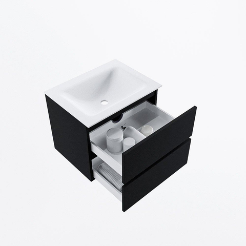 MONDIAZ VICA Meuble de salle de bains 60cm sous-meuble Urban 2 tiroirs. Lavabo CLOUD central sans trou de robinet, couleur Talc. SW1381810
