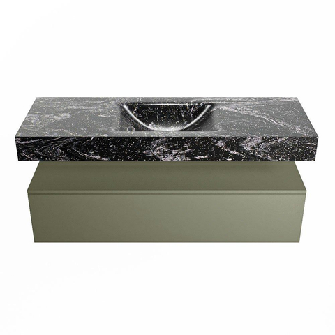Mondiaz ALAN-DLUX Ensemble de meuble - 130cm - meuble Army mat - 1 tiroir - Lavabo Cloud Lava suspendu - vasque Centre - 0 trous de robinet SW808540