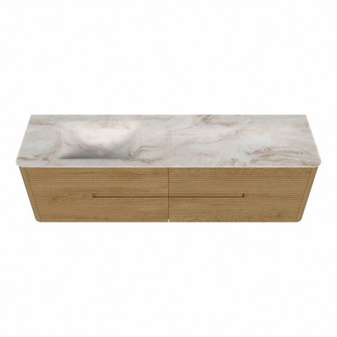Mondiaz CIRO-DLUX Badkamermeubelset - 170x45x50cm - Solid surface wastafel Frappe - 1 wasbak Links - zonder kraangaten - 4 lades - Oak SW1530894