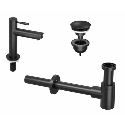 INK 1A Fonteinkraanset - staande Fonteinkraan - laag - always open - plug en designSifon - zwart mat SW450866