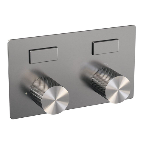 BRAUER Brushed Carving robinet de baignoire encastré thermostatique - boutons poussoirs SET 03 - bec de baignoire - douchette barre - flexible de douche - coude d'alimentation mural - inox brossé PVD SW925436
