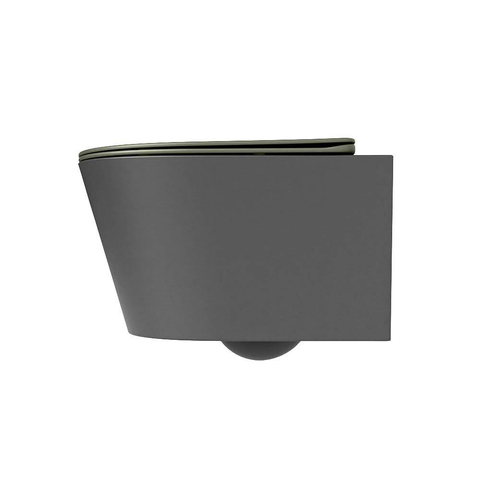 Mondiaz LAVIE hangtoilet – spoelrandloos – 36 x 53 cm – met softclose zitting – Dark grey (grijs), zitting Army (groen) SW1208570