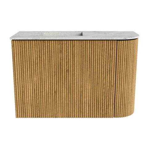 Mondiaz JOYA-DLUX 61.6cm toiletmeubel - ronding rechts kleur Oak - Wastafel FAYE positie Links Zonder kraangat kleur Glace. SW1422010