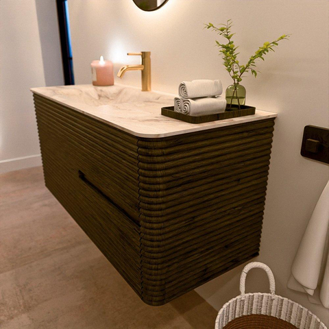Mondiaz CIRO-DLUX Ensemble de meuble de salle de bains - 110x45x50cm - Lavabo solid surface Frappe - 1 vasque à gauche - 1 trou de robinet - 2 tiroirs - Shadow SW1532001
