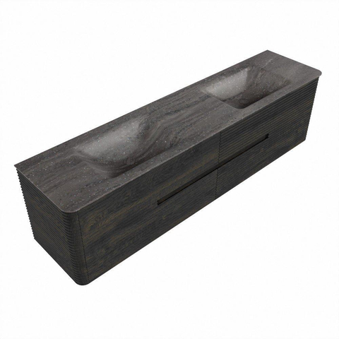 Mondiaz CIRO-DLUX Badkamermeubelset - 190x45x50cm - Solid surface wastafel Oza - 2 wasbak Dubbel - 2 kraangaten - 4 lades - Shadow SW1532679