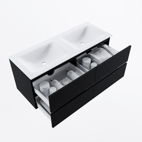 MONDIAZ VICA 120cm meuble de salle de bains sous-ensemble Urban 4 tiroirs. Lavabo CLOUD double 2 trous de robinet, couleur Talc. SW1381915