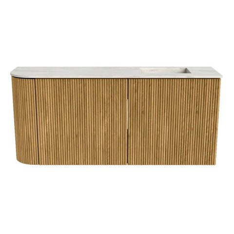 Mondiaz JOYA-DLUX Meuble de toilette 91,6cm - arrondi gauche couleur Chêne - Vasque FAYE position Droite Sans trou de robinet couleur Ostra SW1422255