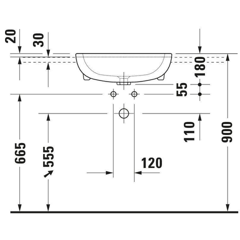 Duravit D-code Halfinbouwwastafel - 55x44cm - met 1 kraangat - met overloop - wit 0315115