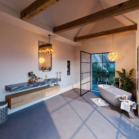 Mondiaz ALAN-DLUX Ensemble de meuble - 200cm - meuble Washed Oak mat - 2 tiroirs - Lavabo Cloud Lava suspendu - vasque Droite - 1 trou de robinet SW808992