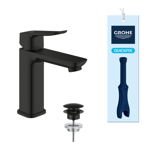 Grohe Dice Wastafelmengkraan - m-size - opbouw - koude start - klikwaste - matte black (mat zwart) SW1440585