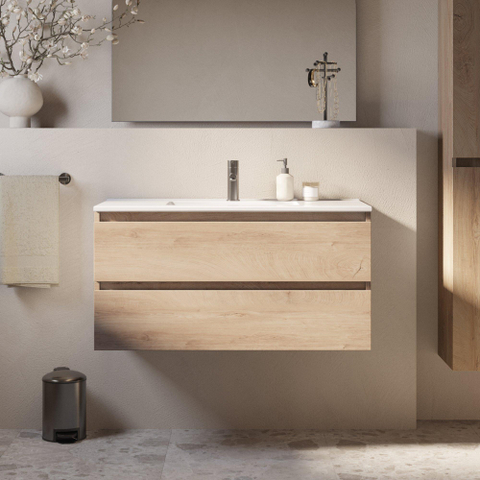 Brauer Core Series badkamermeubelset - 100x45x52cm - wastafel Frost - forest wheat SW1601159