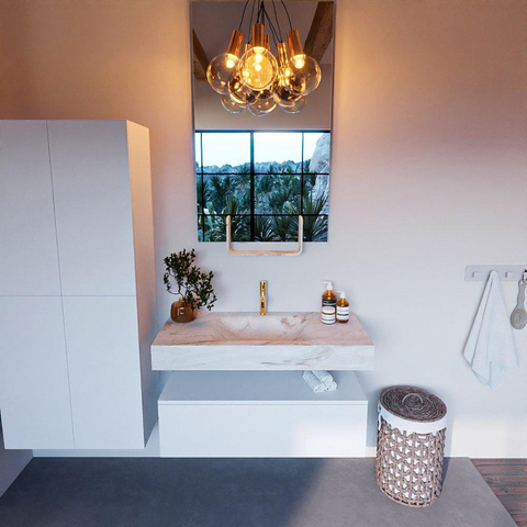 Mondiaz ALAN-DLUX Ensemble de meuble - 100cm - meuble Talc mat - 1 tiroir - Lavabo Cloud Frappe suspendu - vasque Centre - 1 trou de robinet SW804874