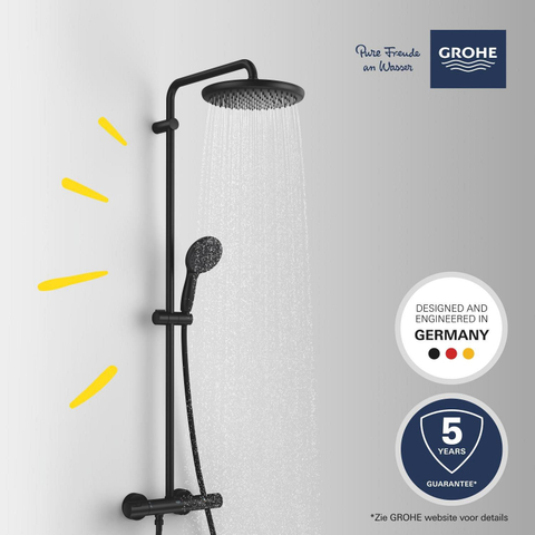 Grohe Vitalio Start 250 Regendoucheset - hoofddouche 25cm - ronde handdouche - 2 straalsoorten - met douchethermostaat - matte black (mat zwart) SW1126877