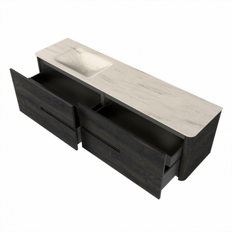 Mondiaz CIRO-DLUX Badkamermeubelset - 180x45x50cm - Solid surface wastafel Meli - 1 wasbak Links - zonder kraangaten - 4 lades - Shadow SW1532563