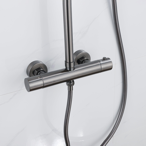 Fortifura Calvi Ensemble de douche pluie - thermostatique - douche principale de 30 cm - flexible lisse - douchette à main - Gunmetal PVD brossé SW1204436