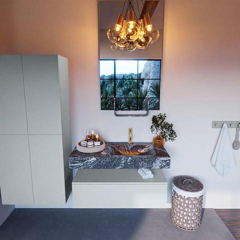 Mondiaz ALAN-DLUX Ensemble de meuble - 100cm - meuble Clay mat - 1 tiroir - Lavabo Cloud Lava suspendu - vasque Droite - 1 trou de robinet SW808514