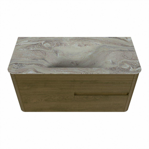 Mondiaz CIRO-DLUX Badkamermeubelset - 100x45x50cm - Solid surface wastafel Glace - 1 wasbak Midden - zonder kraangaten - 2 lades - Dusk SW1532861