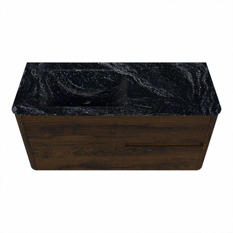 Mondiaz CIRO-DLUX Meuble de salle de bains - 110x45x50cm - Vasque en solid surface Lava - 1 lavabo à gauche - sans trous de robinetterie - 2 tiroirs - Noyer SW1530320