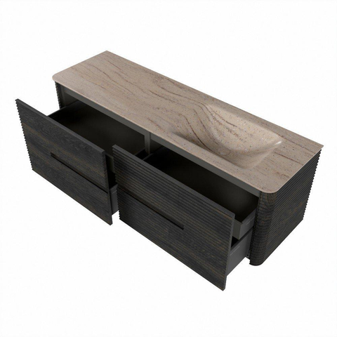 Mondiaz CIRO-DLUX Meuble de salle de bains - 150x45x50cm - Plan vasque Solid surface Saba - 1 vasque à droite - sans trous de robinetterie - 4 tiroirs - Shadow SW1532713