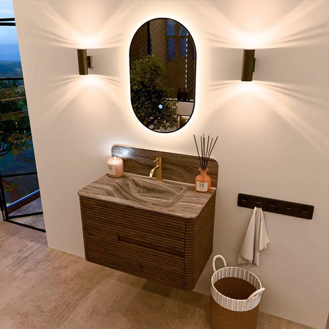 Mondiaz CIRO-DLUX Badkamermeubelset - 80x45x50cm - Solid surface wastafel Sombra - 1 wasbak Midden - 1 kraangat - 2 lades - Dusk SW1533376
