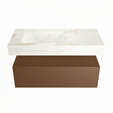 Mondiaz ALAN-DLUX Ensemble de meuble - 100cm - meuble Rust mat - 1 tiroir - Lavabo Cloud Frappe suspendu - vasque Gauche - 0 trous de robinet SW805069
