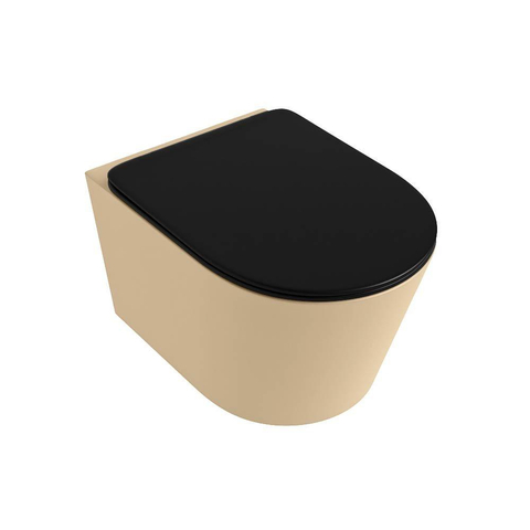 Mondiaz LAVIE hangtoilet – spoelrandloos – 36 x 53 cm – met softclose zitting – Sand (beige), zitting Urban (zwart) SW1208752