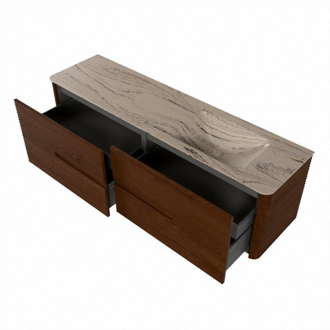Mondiaz CIRO-DLUX Badkamermeubelset - 170x45x50cm - Solid surface wastafel Arena - 1 wasbak Rechts - 1 kraangat - 4 lades - Ruby SW1531730