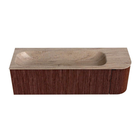 MONDIAZ KURVE-DLUX Meuble de salle de bains 145cm arrondi Droite couleur Ruby avec 1 tiroir et 1 porte. Lavabo BIG LARGE Gauche 2 trous de robinet Saba. SW1433488