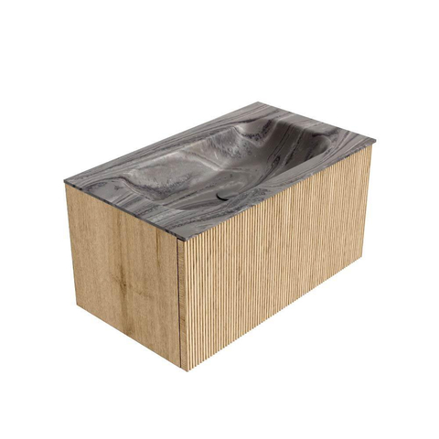 MONDIAZ KURVE-DLUX 80cm badmeubel kleur Oak met 1 lade en 0 deuren. Wastafel BIG SMALL Midden 1 kraangat Sombra. SW1433547