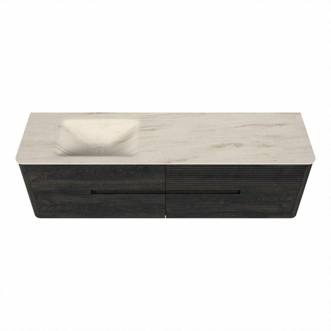 Mondiaz CIRO-DLUX Ensemble de meubles de salle de bains - 170x45x50cm - Plan-vasque en solid surface Meli - 1 vasque à gauche - 1 trou de robinet - 4 tiroirs - Shadow SW1532540