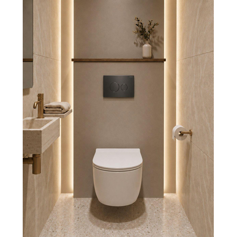 QeramiQ Dely Swirl Toiletset - 36.3x51.7cm - Geberit UP720 Duofix Sigma inbouwreservoir - slim zitting - bedieningsplaat mat antraciet - ronde knoppen - wit mat SW1413165