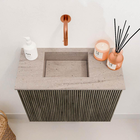 Mondiaz JOYA-DLUX 50cm toiletmeubel - kleur Shadow - Wastafel FAYE positie Links Zonder kraangat kleur Saba. SW1425099