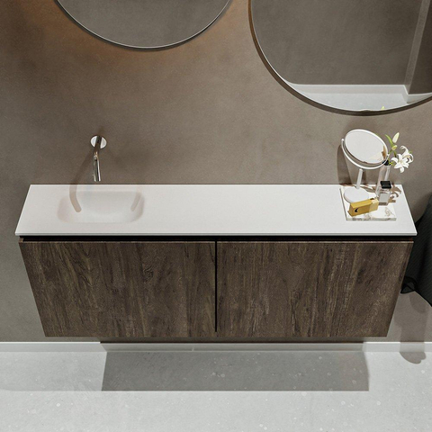 MONDIAZ TURE Toiletmeubel 120x23x50cm met 0 kraangaten 2 deuren dark brown mat Wastafel Eden links Solid Surface Wit SW475175