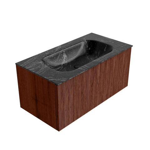 Mondiaz KURVE-DLUX Ensemble de meuble de salle de bains - 90x46x40cm - 1 tiroir - lavabo solid surface - central - sans trou de robinet - Ruby SW1416032