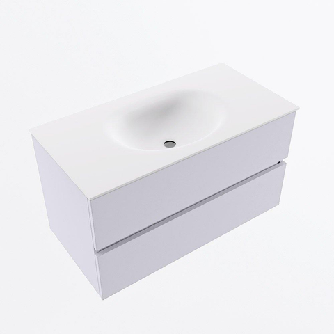 Mondiaz VICA Ensemble meuble de salle de bains - 90cm - cale - 2 tiroirs - Lavabo MOON - milieu - sans trou de robinet - couleur talc - Version XL 60cm de haut SW1189234